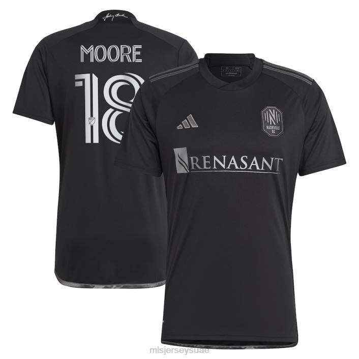 MLS Jerseys رجال ناشفيل إس سي شاك مور أديداس بلاك 2023 رجل يرتدي طقم أسود طبق الأصل لقميص اللاعب 866D469 جيرسي